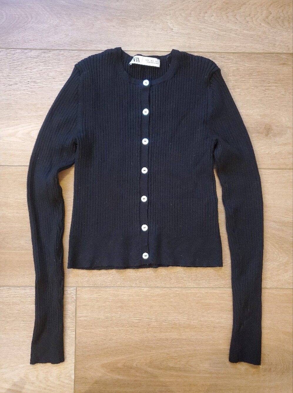 Zara Black Ribbed Button Down Cardigan, Size S
